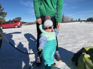 My daughter in a full body snow suit