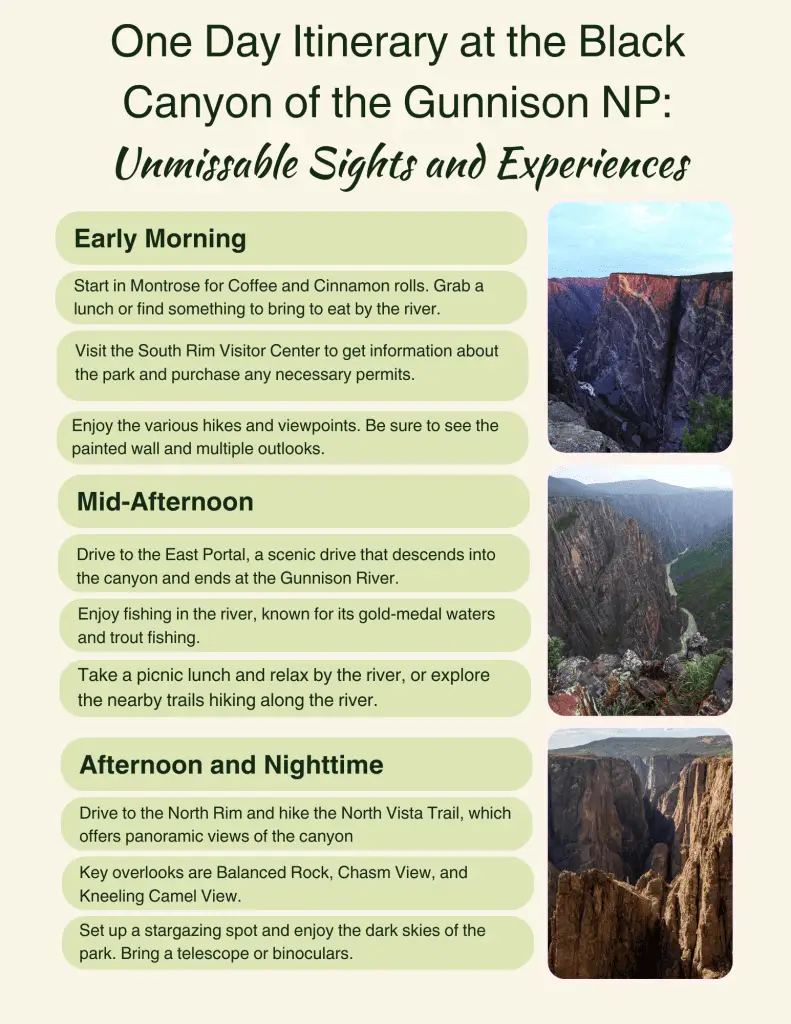 One day itinerary for the black canyon of the Gunnison national park